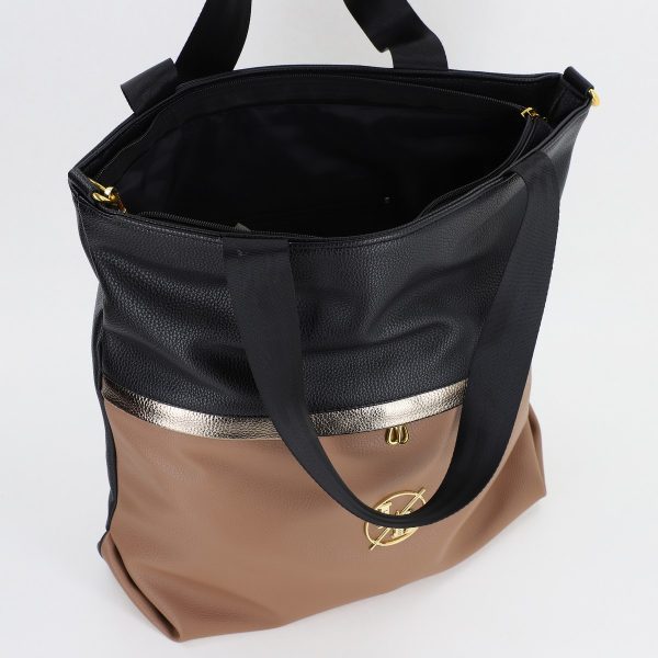 Geanta Dama Shopper Piele Ecologica Taupe cu Doua Compartimente Laura Biaggi BS224M23090365 122