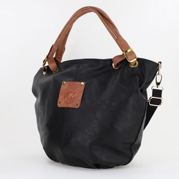 Geanta dama Shopper negru mat de talie mare logo frontal din piele ecologica Laura Biaggi BS36LS23090346 120