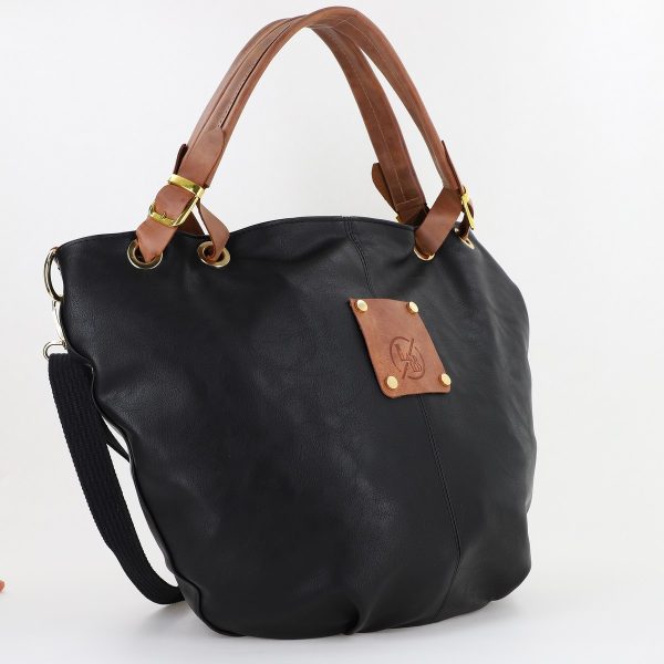 Geanta dama Shopper negru mat de talie mare logo frontal din piele ecologica Laura Biaggi BS36LS23090346 121