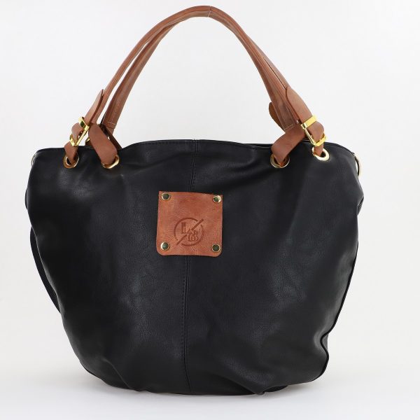 Geanta dama Shopper negru mat de talie mare logo frontal din piele ecologica Laura Biaggi BS36LS23090346 122