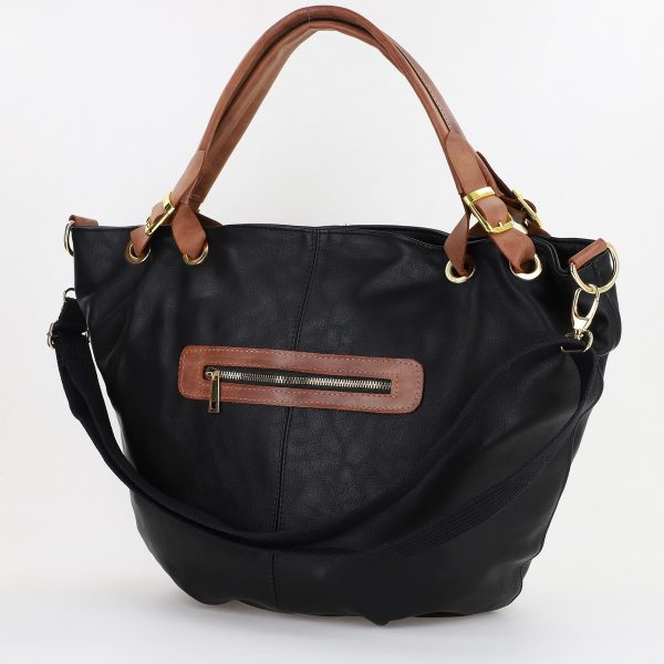 Geanta dama Shopper negru mat de talie mare logo frontal din piele ecologica Laura Biaggi BS36LS23090346 123