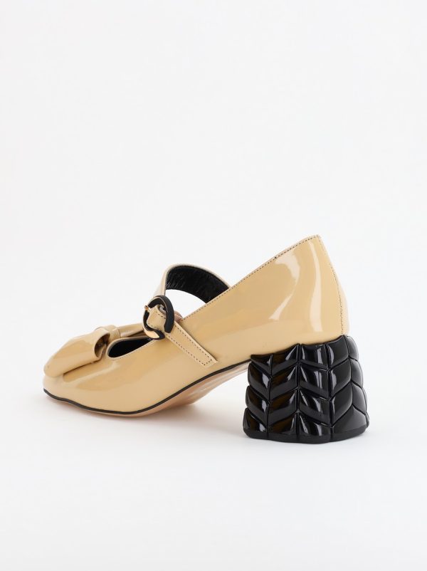 Pantofi cu Toc Eleganti cu Fundiță din Piele Ecologica culoare Bej Lucios - BS300AY2309249 122