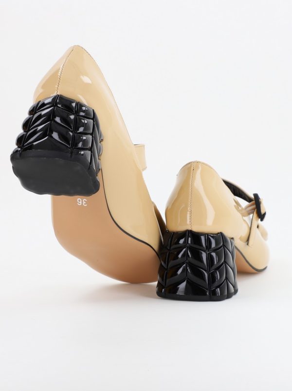 Pantofi cu Toc Eleganti cu Fundiță din Piele Ecologica culoare Bej Lucios - BS300AY2309249 119