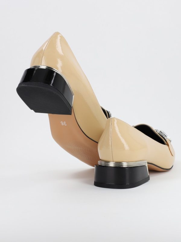 Pantofi cu Toc Jos Eleganti cu pietricele din Piele Ecologica Bej - BS151BA2309235 119