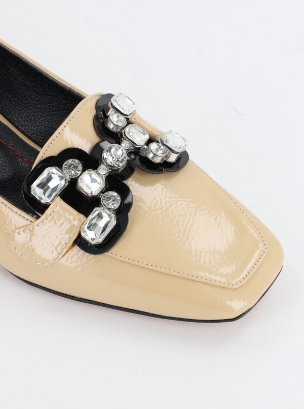 Pantofi cu Toc Jos Eleganti cu pietricele din Piele Ecologica Bej - BS151BA2309235 120