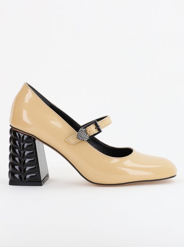 Pantofi cu Toc Eleganti Design Inimioara cu Pietricele din Piele Ecologica culoare Bej Lucios - BS400AY2309247 120