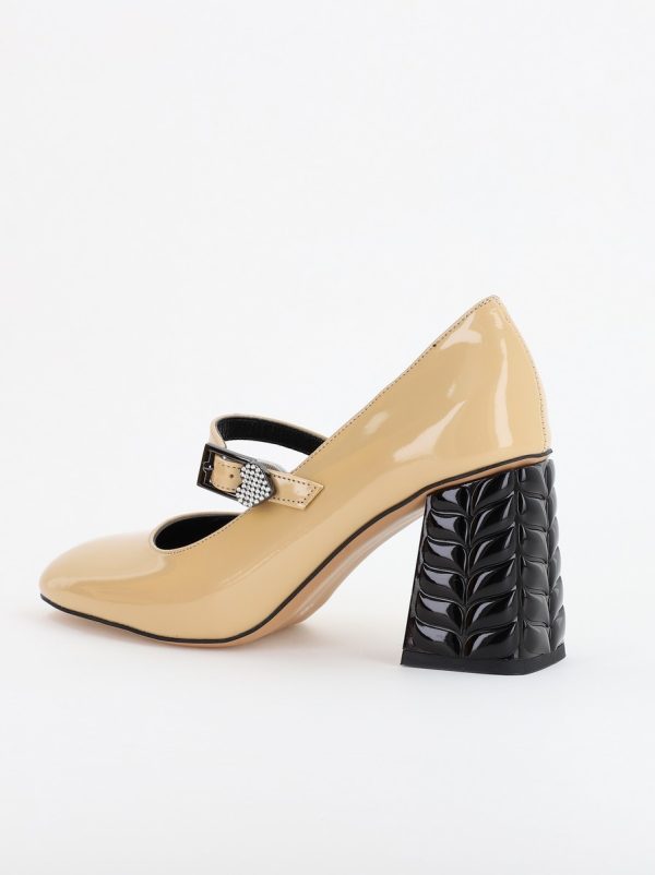 Pantofi cu Toc Eleganti Design Inimioara cu Pietricele din Piele Ecologica culoare Bej Lucios - BS400AY2309247 122