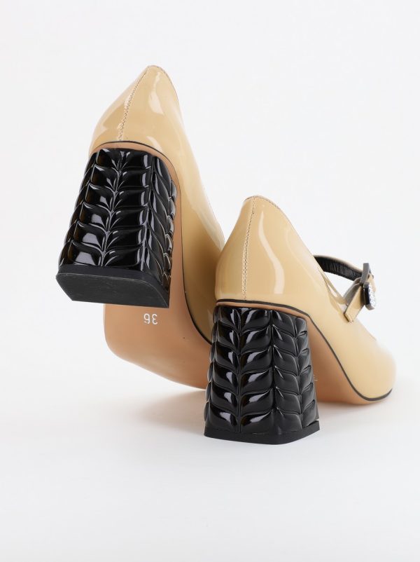 Pantofi cu Toc Eleganti Design Inimioara cu Pietricele din Piele Ecologica culoare Bej Lucios - BS400AY2309247 119