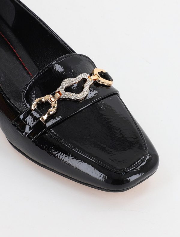 Pantofi cu Toc jos Eleganti Ornamente cu Pietricele din Piele Ecologica Negru Lucios - BS152BA2309233 121