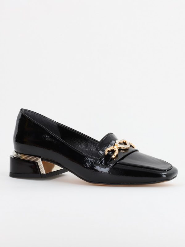 Uncategorized - Pantofi cu Toc jos Eleganti Ornamente cu Pietricele din Piele Ecologica Negru Lucios - BS152BA2309233
