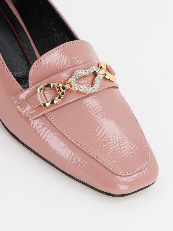 Pantofi cu Toc Jos Eleganti Ornamente cu Pietricele din Piele Ecologica Roz Lucios - BS152BA2309232 120