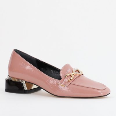 Pantofi cu Toc Jos Eleganti de femei Ornamente cu Pietricele din Piele Ecologica Roz Lucios