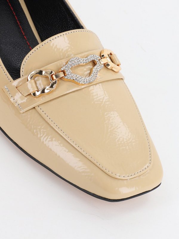 Pantofi cu Toc Jos Eleganti Ornamente cu Pietricele din Piele Ecologica culoare Bej Lucios - BS152BA2309230 121