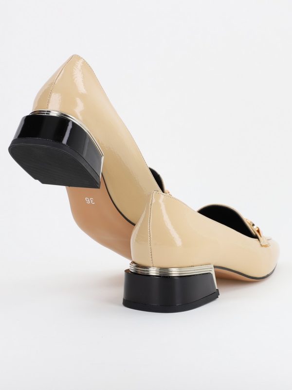 Pantofi cu Toc Jos Eleganti Ornamente cu Pietricele din Piele Ecologica culoare Bej Lucios - BS152BA2309230 119