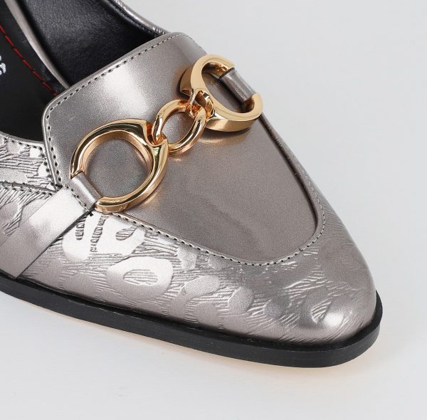 Pantofi Dama cu Toc din Piele Ecologica design cu lant argintiu - BS520AY2309130 122