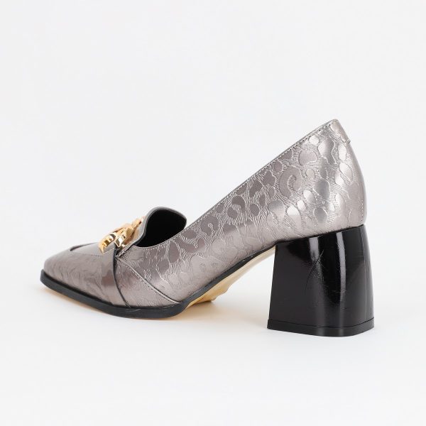 Pantofi Dama cu Toc din Piele Ecologica design cu lant argintiu - BS520AY2309130 120