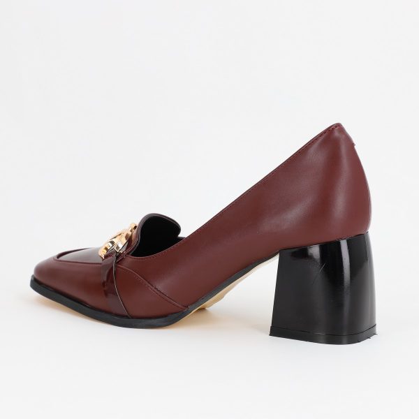 Pantofi Dama cu Toc din Piele Ecologica design cu lant bordo - BS520AY2309129 120