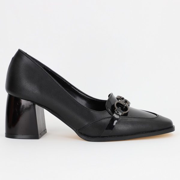 Pantofi Dama cu Toc din Piele Ecologica design cu lant negru - BS520AY2309131 120
