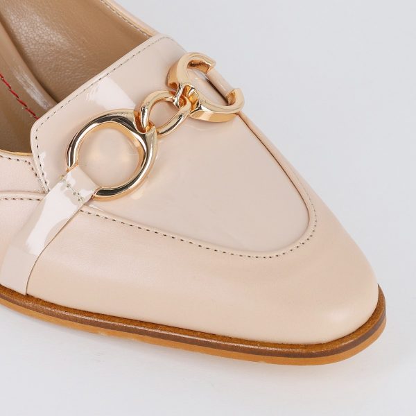Pantofi Dama cu Toc din Piele Ecologica design cu lant bej - BS520AY2309128 119