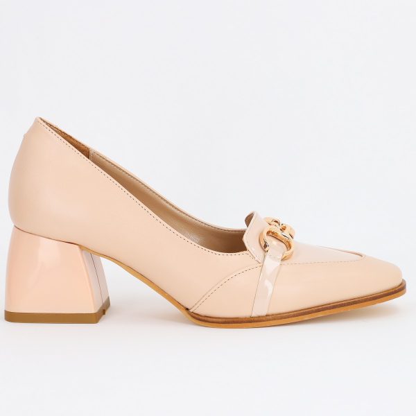 Pantofi Dama cu Toc din Piele Ecologica design cu lant bej - BS520AY2309128 120