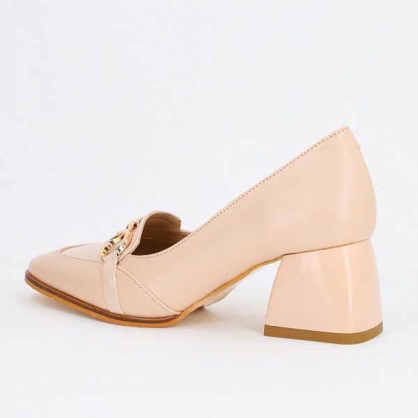 Pantofi Dama cu Toc din Piele Ecologica design cu lant bej - BS520AY2309128 121