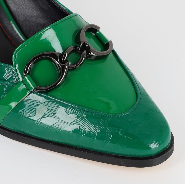 Pantofi Dama cu Toc din Piele Ecologica design cu lant verde - BS520AY2309146 119