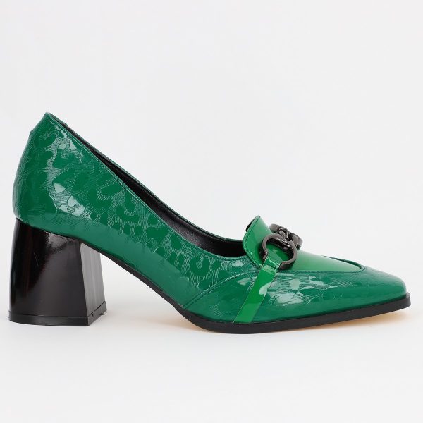 Pantofi Dama cu Toc din Piele Ecologica design cu lant verde - BS520AY2309146 120