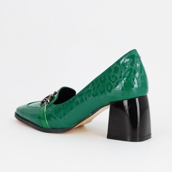 Pantofi Dama cu Toc din Piele Ecologica design cu lant verde - BS520AY2309146 121