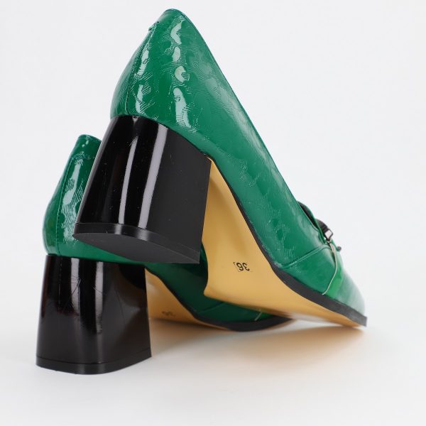 Pantofi Dama cu Toc din Piele Ecologica design cu lant verde - BS520AY2309146 122