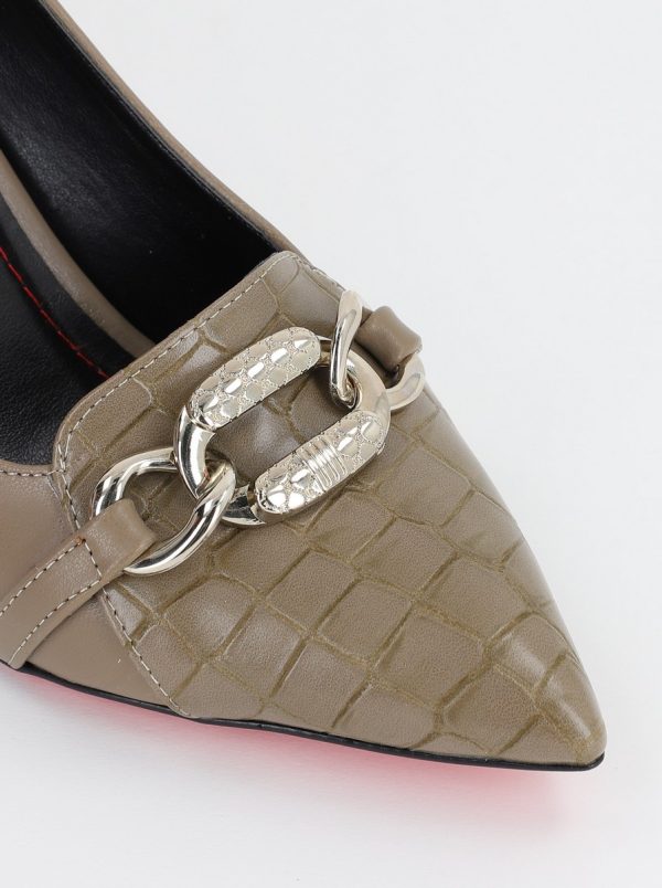 Pantofi Dama cu Toc din Piele Ecologica Varf Ascutit Gri inchis- BS769AY2309119 122