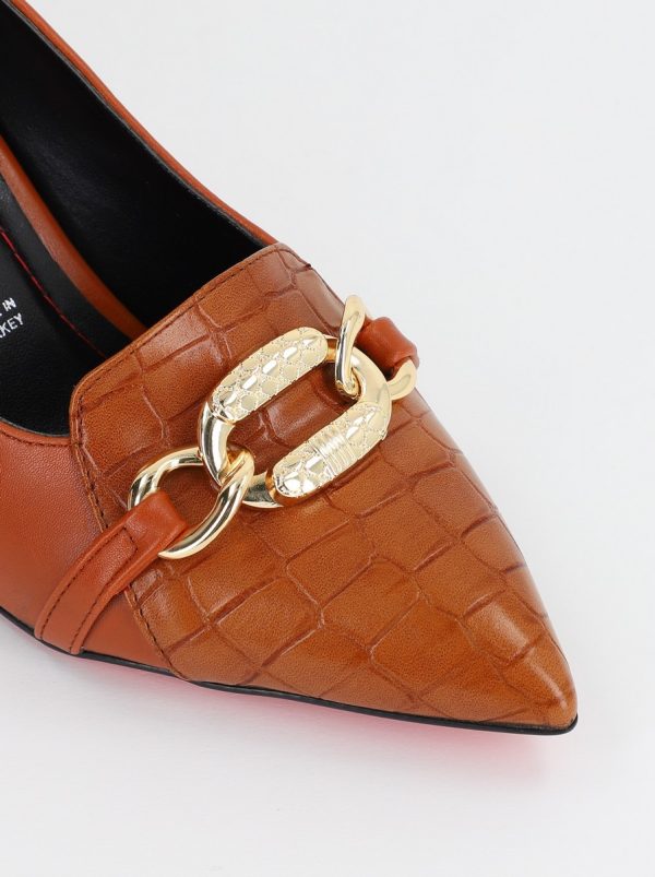 Pantofi Dama cu Toc din Piele Ecologica Varf Ascutit Maro - BS769AY2309114 121