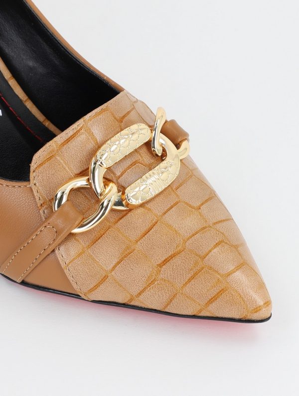 Pantofi Dama cu Toc din Piele Ecologica Varf Ascutit maro deschis- BS769AY2309116 120
