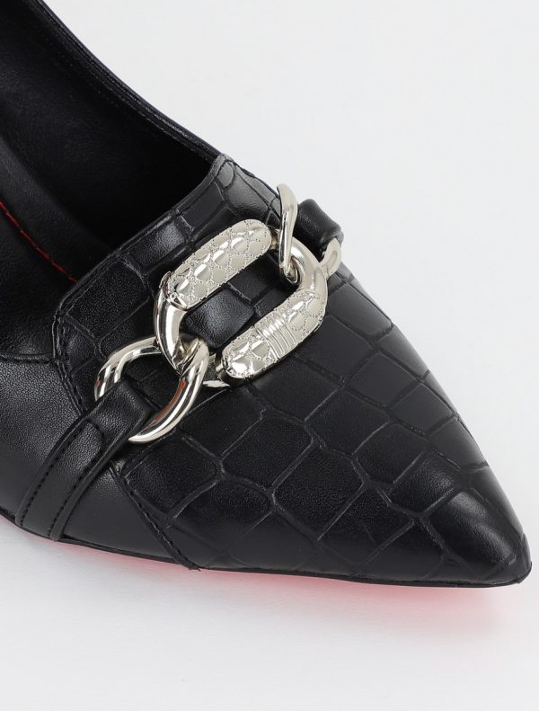 Pantofi Dama cu Toc din Piele Ecologica Varf Ascutit Negru- BS769AY2309118 120