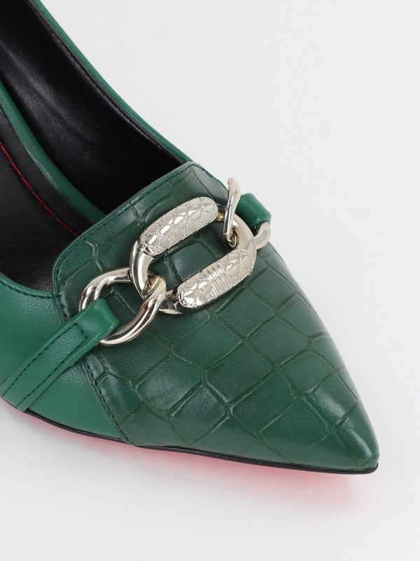 Pantofi Dama cu Toc din Piele Ecologica Varf Ascutit Verde - BS769AY2309115 122