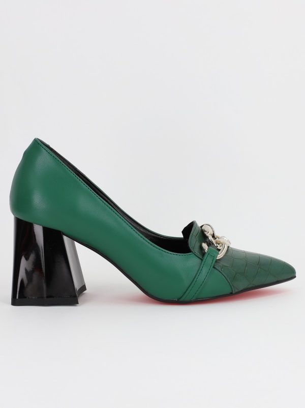 Pantofi Dama cu Toc din Piele Ecologica Varf Ascutit Verde - BS769AY2309115 119