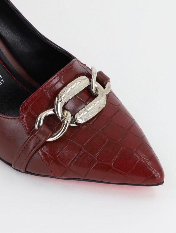 Pantofi Dama cu Toc din Piele Ecologica Varf Ascutit Viusiniu- BS769AY2309117 119