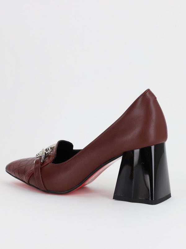 Pantofi Dama cu Toc din Piele Ecologica Varf Ascutit Viusiniu- BS769AY2309117 122