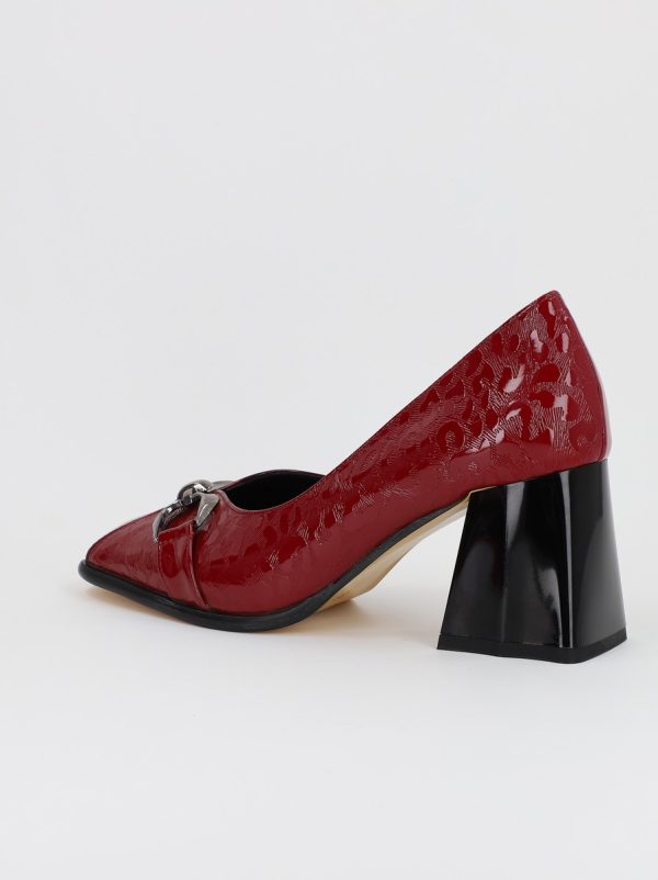 Pantofi Dama cu Toc din Piele Ecologica Varf Drept Visiniu - BS1253AY2309126 122
