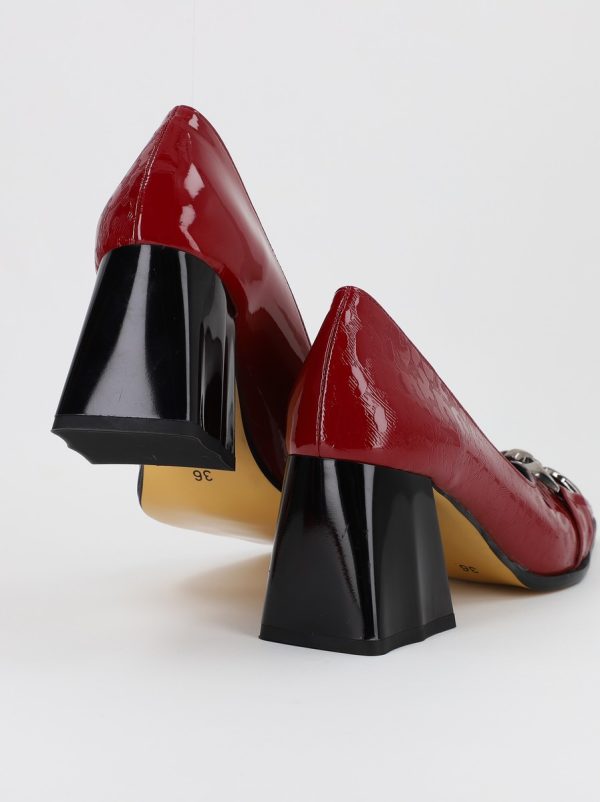 Pantofi Dama cu Toc din Piele Ecologica Varf Drept Visiniu - BS1253AY2309126 119