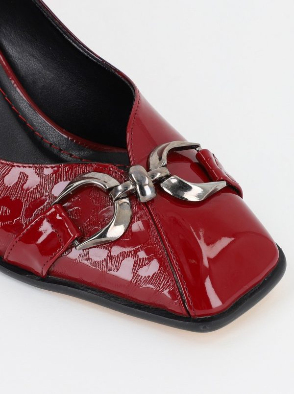 Pantofi Dama cu Toc din Piele Ecologica Varf Drept Visiniu - BS1253AY2309126 120