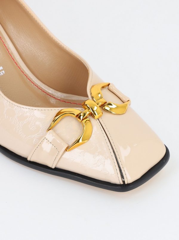 Pantofi Dama cu Toc din Piele Ecologica Varf Drept Bej - BS1253AY2309121 120