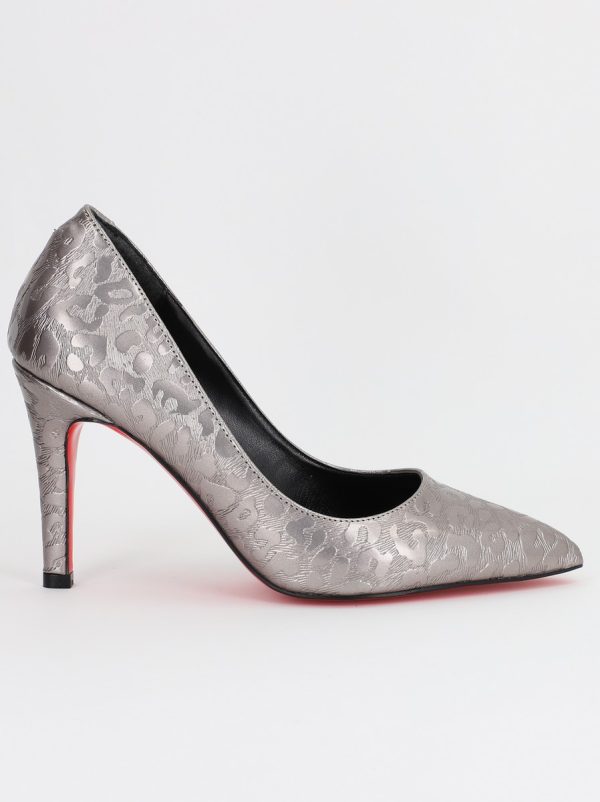 Pantofi Dama cu Toc subtire stiletto argintiu cu model (BS799AY2309101) 121