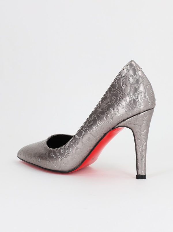 Pantofi Dama cu Toc subtire stiletto argintiu cu model (BS799AY2309101) 123