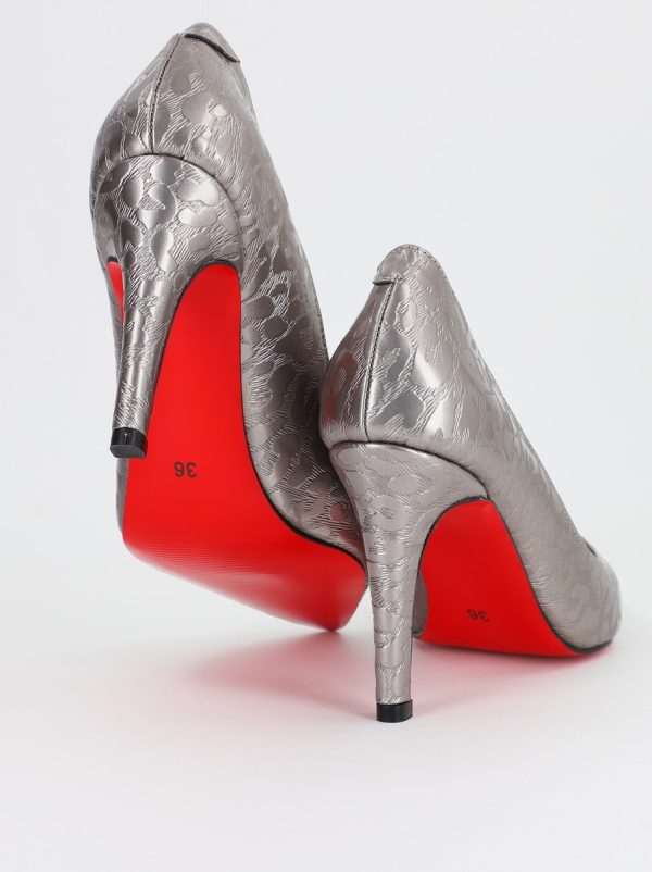 Pantofi Dama cu Toc subtire stiletto argintiu cu model (BS799AY2309101) 119