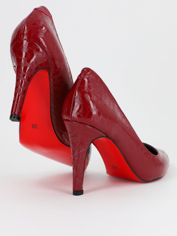 Pantofi Dama cu Toc subtire stiletto Bordo cu model (BS799AY2309105) 119