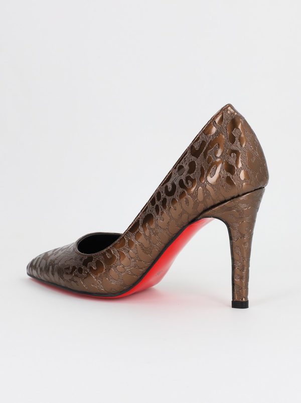 Pantofi Dama cu Toc subtire stiletto Bronz cu model (BS799AY2309103) 123