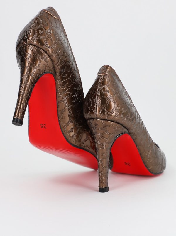 Pantofi Dama cu Toc subtire stiletto Bronz cu model (BS799AY2309103) 120