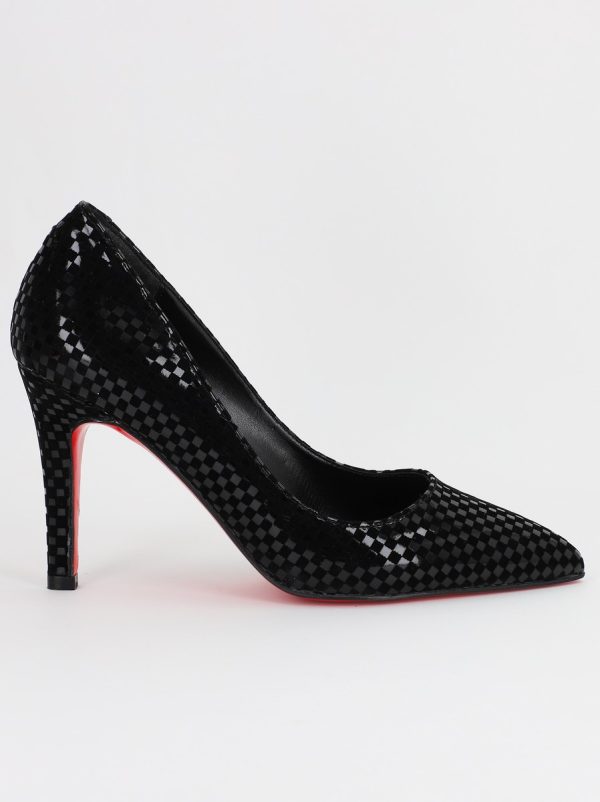 Pantofi Dama cu Toc subtire stiletto Negru cu model (BS799AY2309104) 122