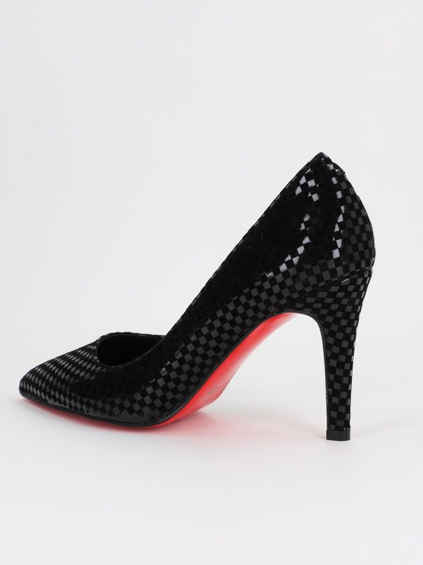 Pantofi Dama cu Toc subtire stiletto Negru cu model (BS799AY2309104) 123
