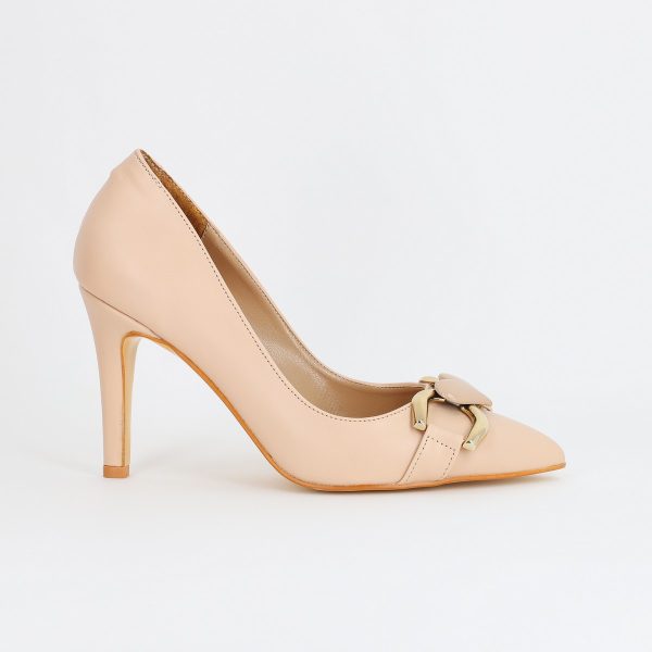 Pantofi Dama stiletto din Piele Eco cu Design Inimioara Bej BS796AY2309133 119
